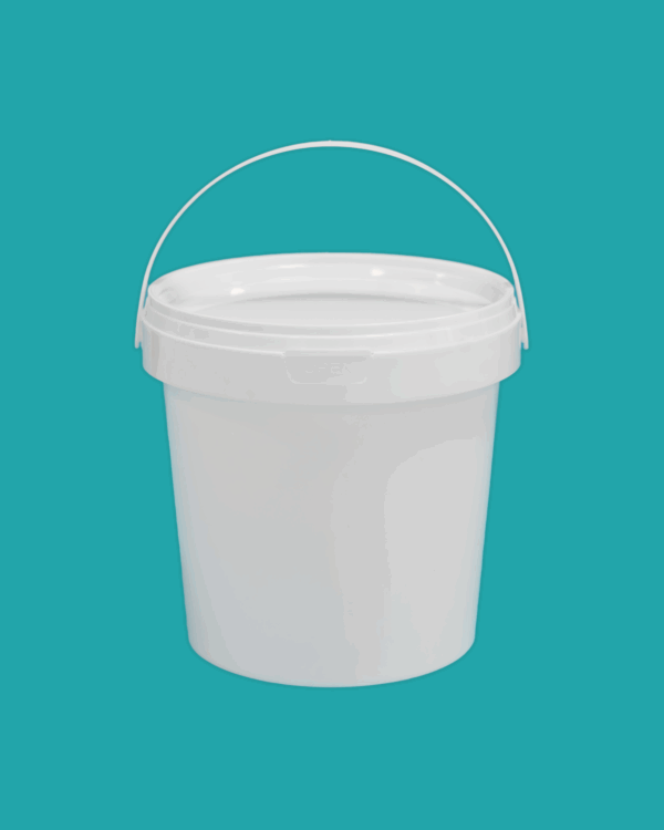 1L White Bucket with Tamper Evident Lid & Plastic Handle